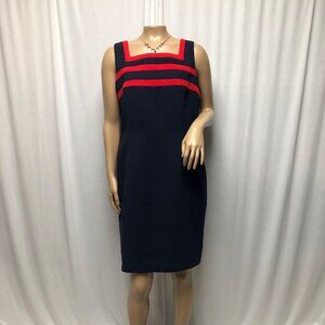 Studio I Dress Womens Size 12P Navy Red Sleeveless Square Neck Office Nautical